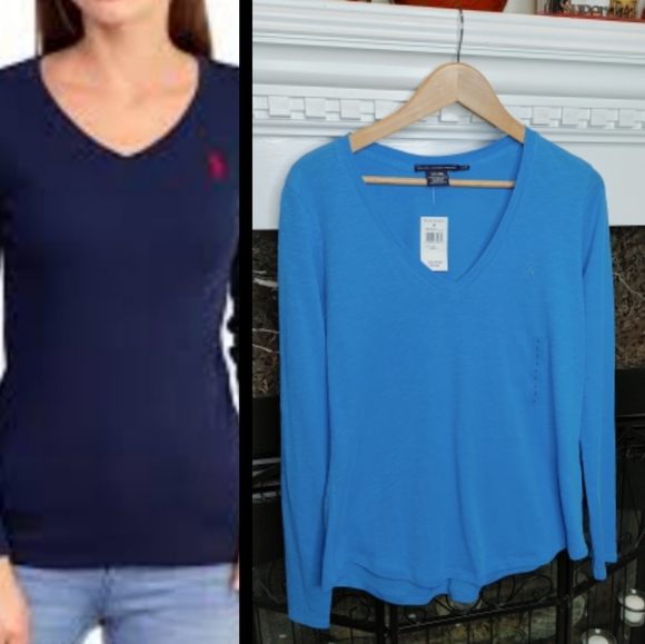 Ralph Lauren Tops - RALPH LAUREN SPORT VNECK LONG SLEEVE TSHIRT, BLUE L
